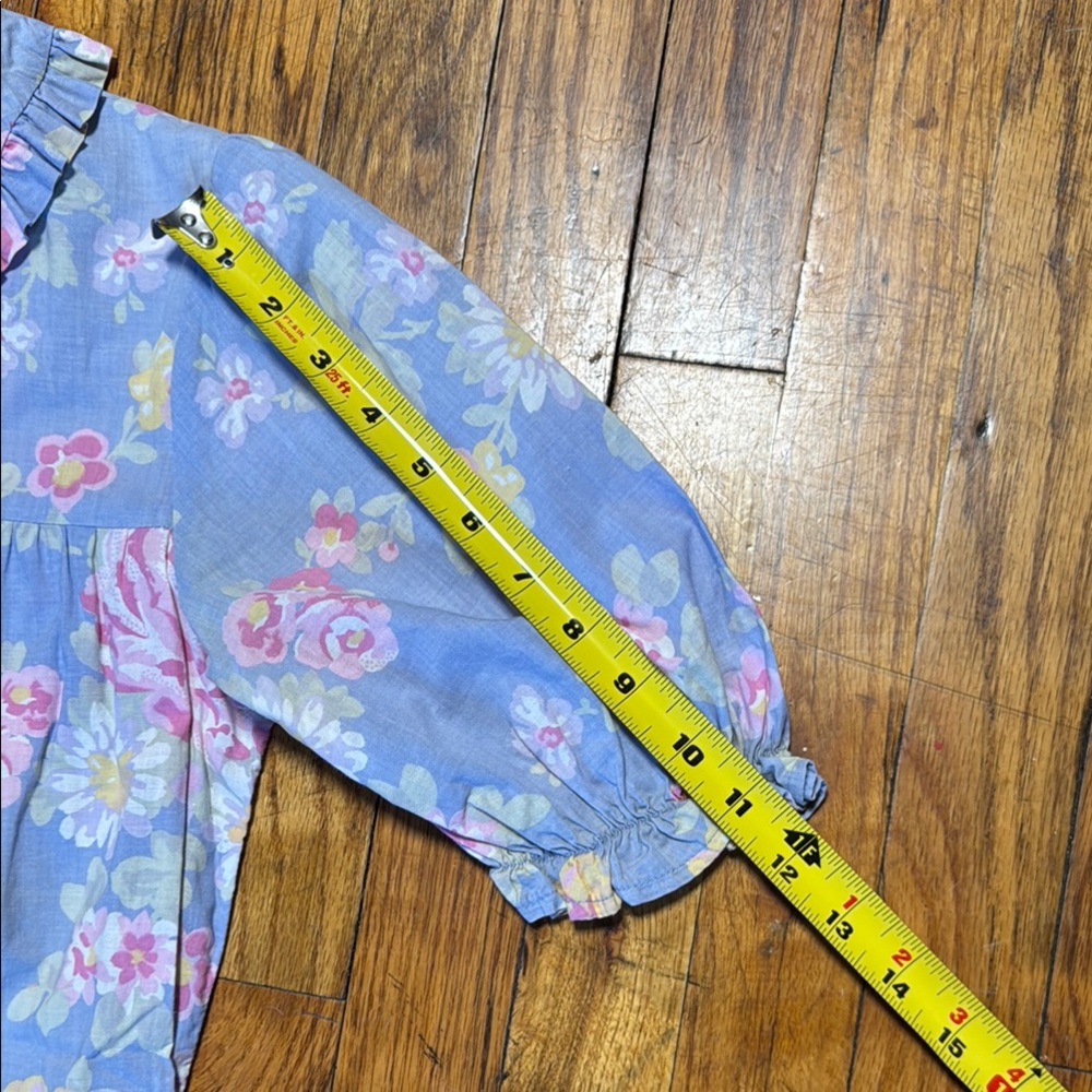 LAURA ASHLEY VTG Women's Blue Pink Yellow Floral Tiered Midi Dress Cotton Size 8 - Picture 6 of 10